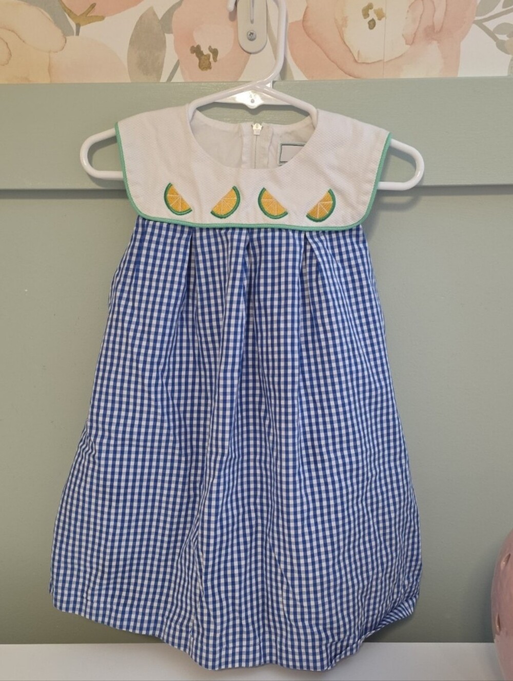 Classic Prep 3 Blue Gingham Like Summer Dress with Lemon Appliqués